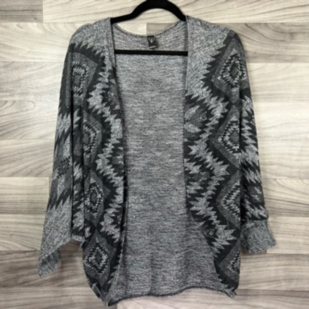 Windsor Cardigan Sweater Womens S Gray Black Tribal Stretch Open Front Western